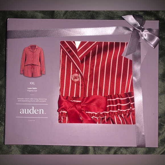 Auden Other - Women's Luxury Collection Satin Notch Collar Long Sleeve Shirt and Shorts PJ Set